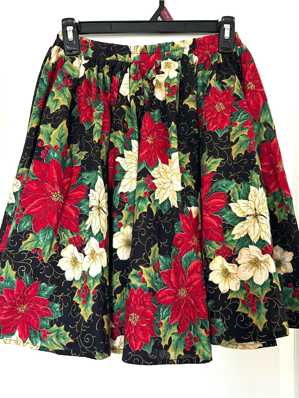 Poinsettia Skirt Handmade S Elastic Waist Cotton Full Mini Holiday Costume